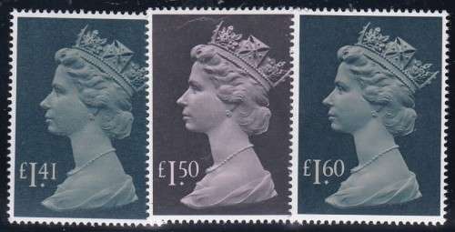 GB - QE2 LARGE HEADS, 1.41 + 1.50 + 1.60 POUNDS - FINE U/M SINGLES!!!!!