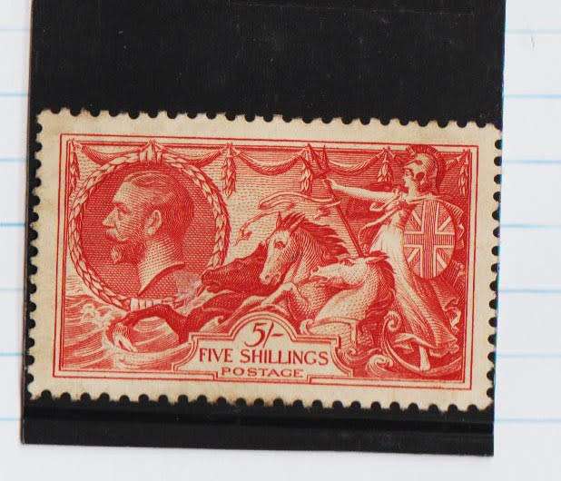 GREAT BRITAIN-KGV SEA HORSE-5 SHILLINGS-FINE UNUSED,NO GUM-RE-ENGRAVED ISSUE-SELL AS DESCRIBED