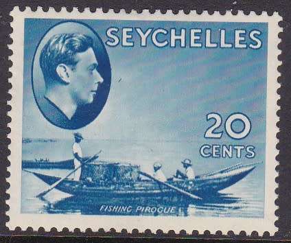 SEYCHELLES - 1938 KGVI, 20c BLUE SINGLE, FINE LIGHTLY M/M - CV:R1035!!!!!