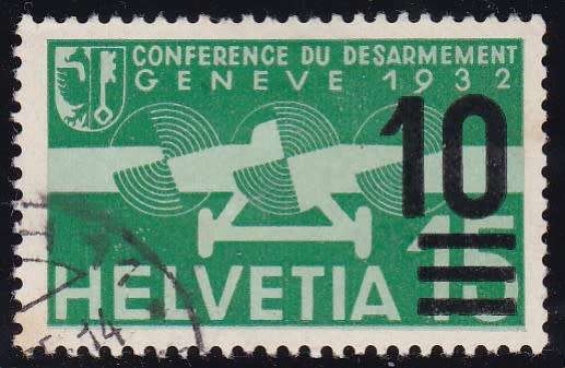 SWITZERLAND - 1935 AIRMAIL, SURCHARGED 10c ON 15c, FINE USED SINGLE - CV:R1020!!!!!
