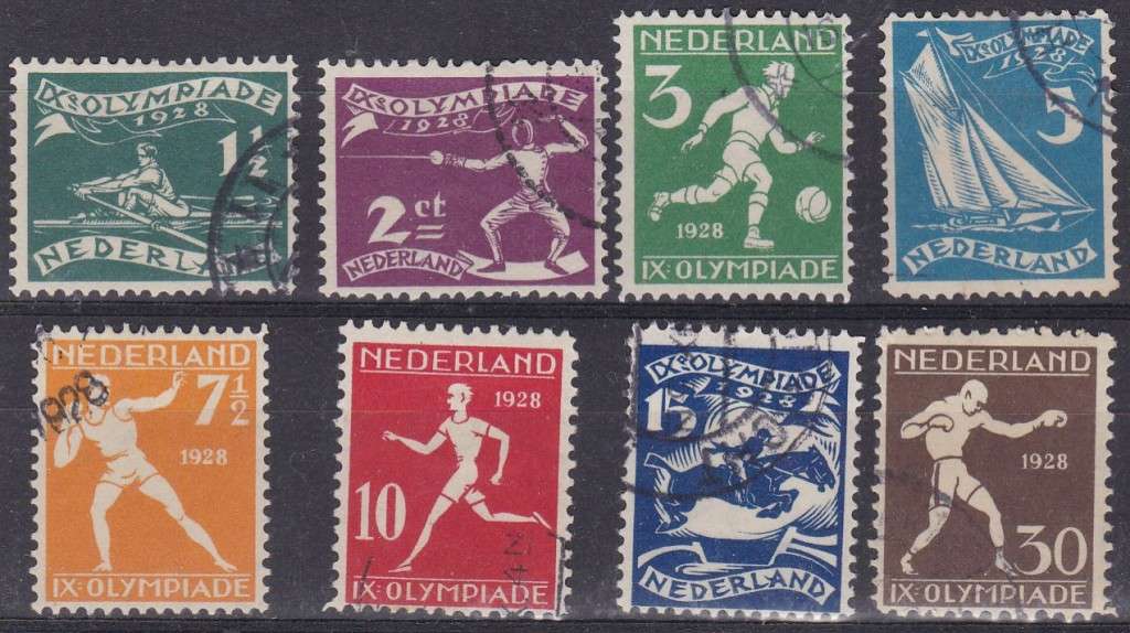 NETHERLANDS - 1928 OLYMPICS, FINE USED SET OF 8 SINGLES - CV:R1650!!!!!