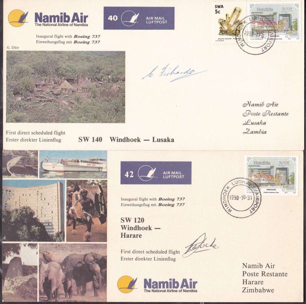 SWA - AIRMAIL CARDS NO.40 + NO.42, BOTH SIGNED BY THE PILOT - BOTH FINE!!!!!