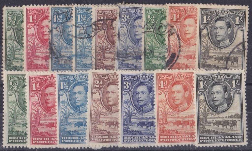 BECHUANALAND - 1938 KGVI, ASSORTED U/M + USED SINGLES TO 1 SHILLING, ALL FINE - CV: APPROX R850