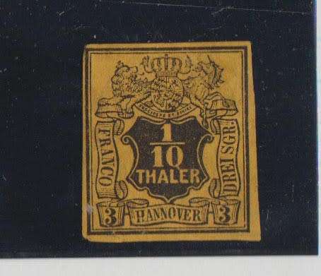 GERMANY 1851 HANOVER-1/10 THALER -MOUNTED MINT WITH GUM,LARGE HINGE-CV R7450.00-SG 7
