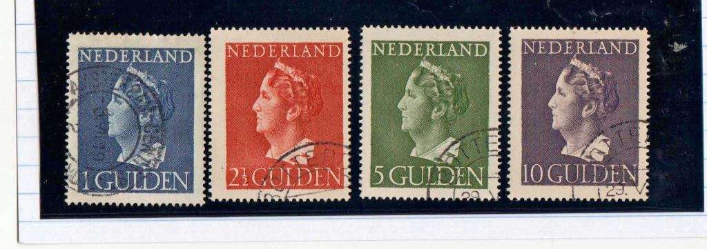 NETHERLANDS-1946 Q WILHELMINA-TOP 4 VALUES 1 GULDEN TO 10 GULDEN-CV R2850.00-FINE USED-SG 616-619