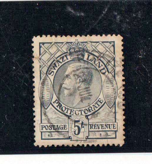 SWAZILAND-1933 KGV FIVE SHILLING GREY-FINE USED-SACC 18 -CV R1400