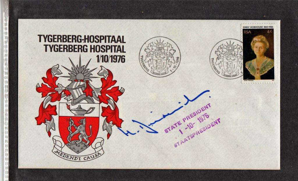 RSA -TYGERBERG HOSP.OPENING FDC SIGNED PRES.NICO DIEDERICHS-RUBBER STAMPED DAY OF OPENING 1-10-76