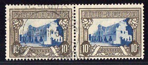 UNION SA - 1933 HYPHENATED PICTORIAL, 10 SHILLING BLUE & SEPIA, FINE USED - CV:R200!!!!!