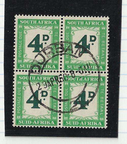 UNION SA -1958 POSTAGE DUE-C/V R800-4D GREEN FINE USED BLOCK