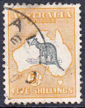 AUSTRALIA - 5 SHILLING KANGAROO, GREY & PALE YELLOW, FINE USED - CV:R1040!!!!!