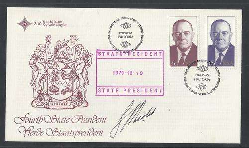 SPECIAL PRESIDENTIAL FDC 3.10 SIGNED BJ VORSTER,WITH OFFICIAL STATE PRESIDENT DATE STAMP!