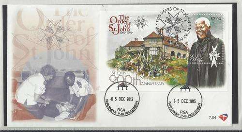 MANDELA -SCARCE ORDER ST JOHN FDC 7.04-EXTRA PARLIAMENT HANDCANCEL ON 5 DEC 2013