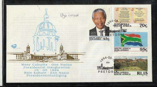 MANDELA INAUGURATION FDC 6.3B-SIGNED BY STAMP ARTIST LIZA V D WAL-VERY SCARCE ,FIRST ONE I HAVE SEEN