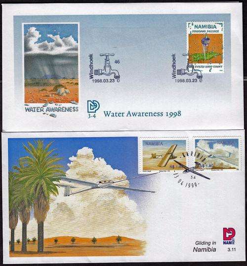 NAMIBIA - WATER AWARENESS 1998 & GLIDING IN NAMIBIA, FDC 3.4 & 3.11 - CLEAN!!!!!