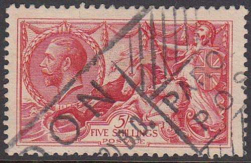 GB - 1919 KGV SEA HORSE, 5 SHILLING ROSE RED (BRADBURY WILKINSON PRINTING), FINE USED - CV:R1980!!!!
