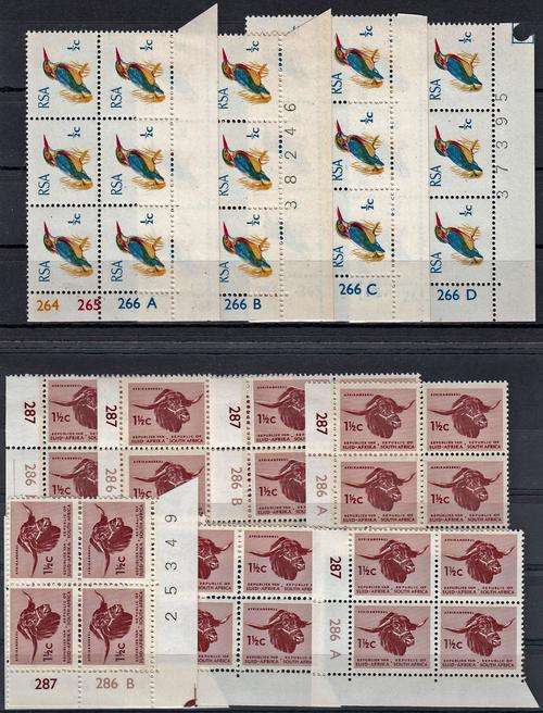 RSA - 1/2c KINGFISHER CONTROL BLOCKS AND 1&1/2c AFRIKANERBUL CONTROL BLOCKS - ALL U/M!!!!!