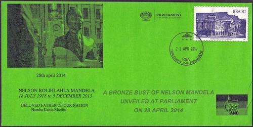 RSA - MANDELA BRONZE BUST UNVEILING COVER (GREEN) - WITH 28 APRIL 2014 PARLIAMENT CANCEL!!!!!