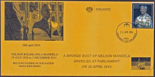 RSA - MANDELA BRONZE BUST UNVEILING COVER (YELLOW) - WITH 28 APRIL 2014 PARLIAMENT CANCEL!!!!!