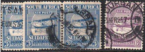 UNION SA - 1925 AIRMAILS, 3D SINGLE & PAIR AND 6D SINGLE, FINE USED - CV:R390!!!!!