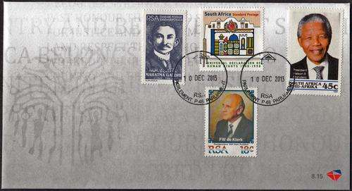 RSA - MANDELA & DE KLERK & GHANDI ON FDC 8.15 - CANCELLED 10 DECEMBER: HUMAN RIGHTS DAY!!!!!