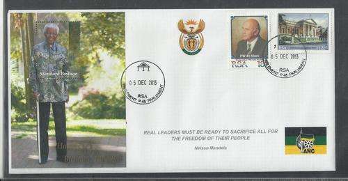 MANDELA MINISHEET ON COMMEMORATIVE COVER-HANDCANCEL DAY OF PASSING