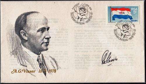 RSA - A.G. VISSER (1878-1978) COVER - SIGNED BY FAMOUS AUTHOR P.G. DU PLESSIS!!!!!