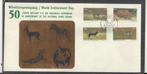 50TH ANN NATIONAL PARKS-ILLUSTRATED FDC-SET OF FOUR STAMPS ON FDC-gold illustration