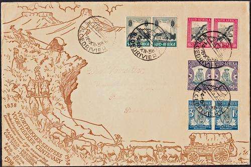 UNION SA - VOORTREKKER CENTENARY COVER (THE OX-WAGON JOURNEY), WITH BLOEDRIVIER CANCELS - FAIR!!!!!