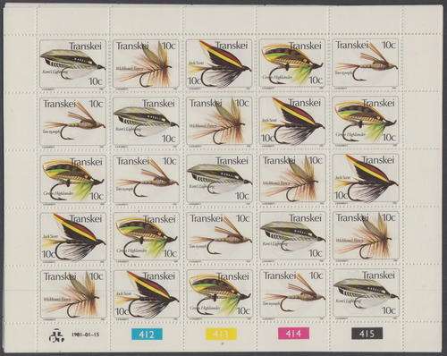 TRANSKEI - FISHING FLIES, SET OF 5 FULL SHEETS - ALL U/M!!!!!