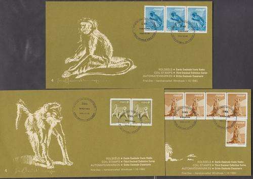 SWA - 3RD DEF ISSUE, SET OF 3 HANDCANCELLED CARDS WITH COIL STAMPS - SCARCE!!!!!