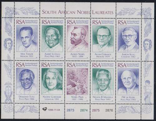RSA - SOUTH AFRICAN NOBEL LAUREATES, FULL SHEET - U/M!!!!!