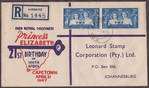 SWA - PRINCESS ELIZABETH 21ST BIRTHDAY, ILLUSTRATED FDC - VERY SCARCE!!!!!