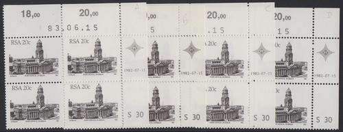 RSA - 4TH DEF ISSUE, ARCHITECTURE, 4 X 20c CONTROLS 1880 & 1739 (BOTH A & B PANES) - U/M!!!!!
