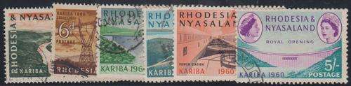 RHODESIA & NYASALAND - QE2 KARIBA DAM, SET OF 6 SINGLES TO 5 SHILLINGS, FINE USED - CV:R320!!!!!