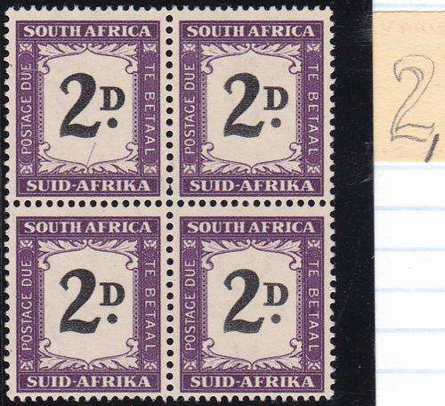 UNION SA - 2D POSTAGE DUE BLOCK OF 4, VARIETY=DASH UNDER 2 - U/M!!!!!