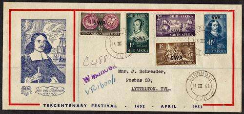 SWA - JAN VAN RIEBEECK, TERCENTENARY FESTIVAL, ILLUSTRATED COVER - CLEAN!!!!!