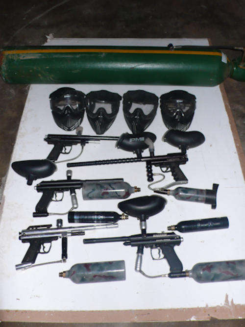 Paintball guns, hoppers, masks etc
