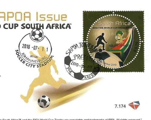 SOUTH AFRICA MNH 2010 -  "FIFA WORLD CUP SOCCER "GOLD Stamp'" FIRST DAY COVER 7.174  superb,