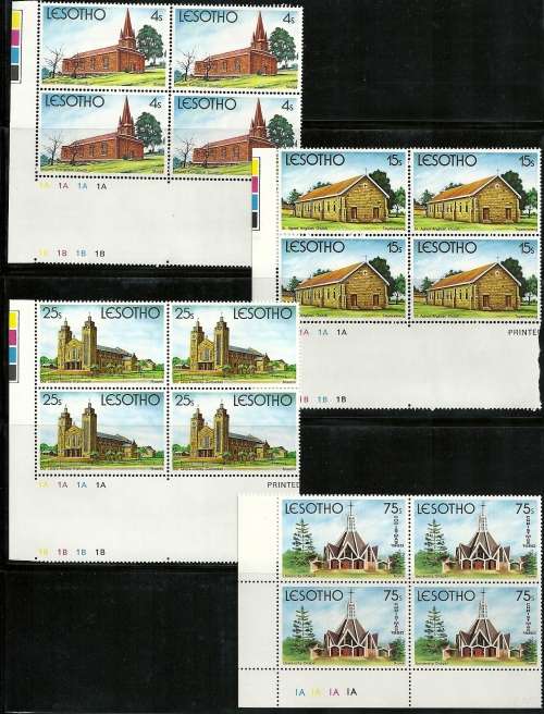Lesotho MNH 1980  "CHRISTMAS - CHURCH BUILDINGS" in Plate BLOCKS of 4 - fabulous issues