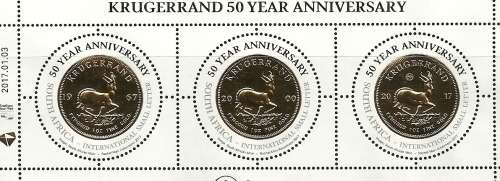 South Africa MNH "2017 50th Anniversary of KRUGER RAND " Gold plated Kruger Rand in M/Sheet superb