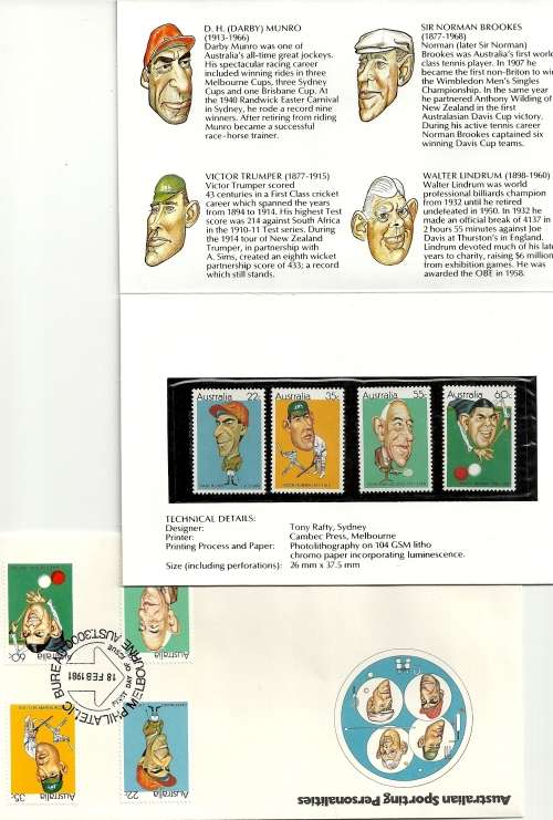 Australia First DAY Issues (2) FDC and Stamp PACK - "Australian SPORTING PERSONALITIES" -terrific