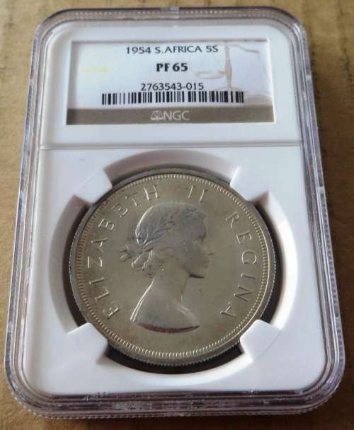 1954 South Africa 5 Shilling Crown PF65 NGC Graded