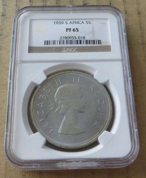 1959 South Africa 5 Shilling Crown PF65 NGC Graded
