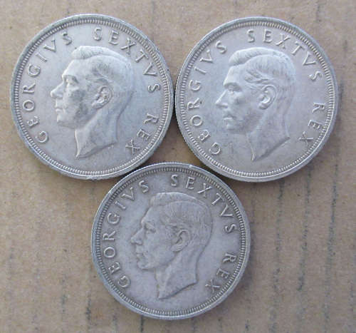 1948 Union 5 Shilling Crown x 3
