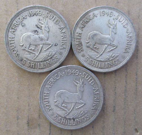 1949 Union 5 Shilling Crown x 3