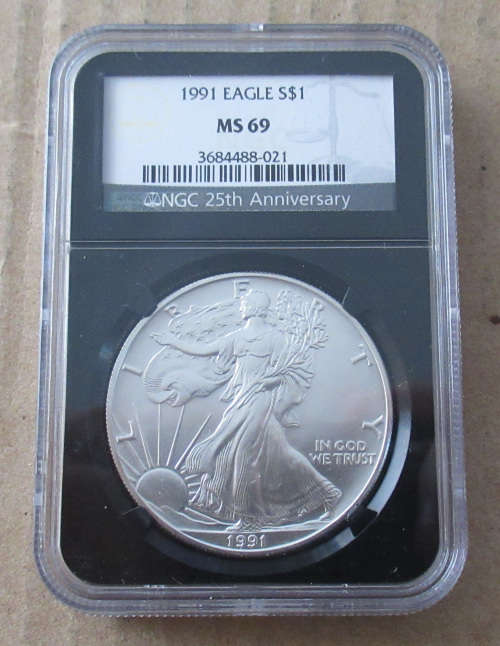1991 USA Silver Eagle MS69 NGC Retro Holder