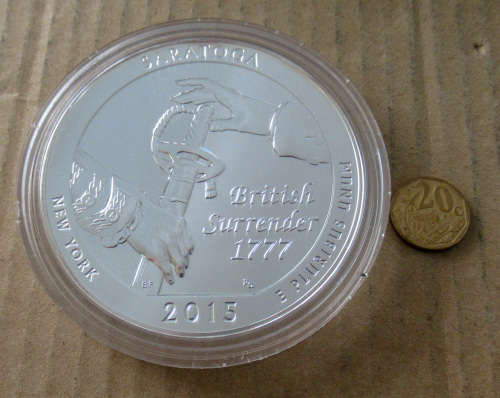 2015 America The Beautiful Saratoga 5 Ounce Silver coin in original box