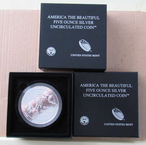 2015 America The Beautiful Saratoga 5 Ounce Silver coin in original box