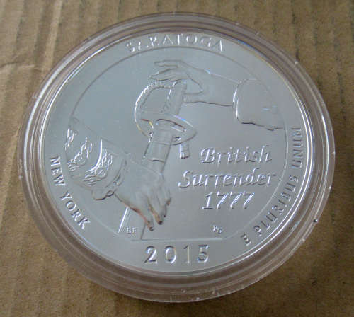 2015 America The Beautiful Saratoga 5 Ounce Silver coin in original box
