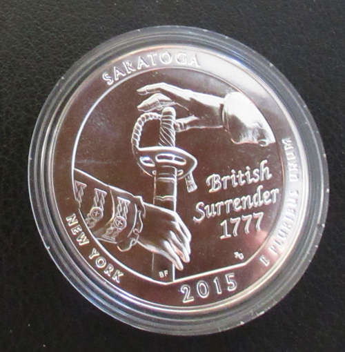 2015 America The Beautiful Saratoga 5 Ounce Silver coin in original box